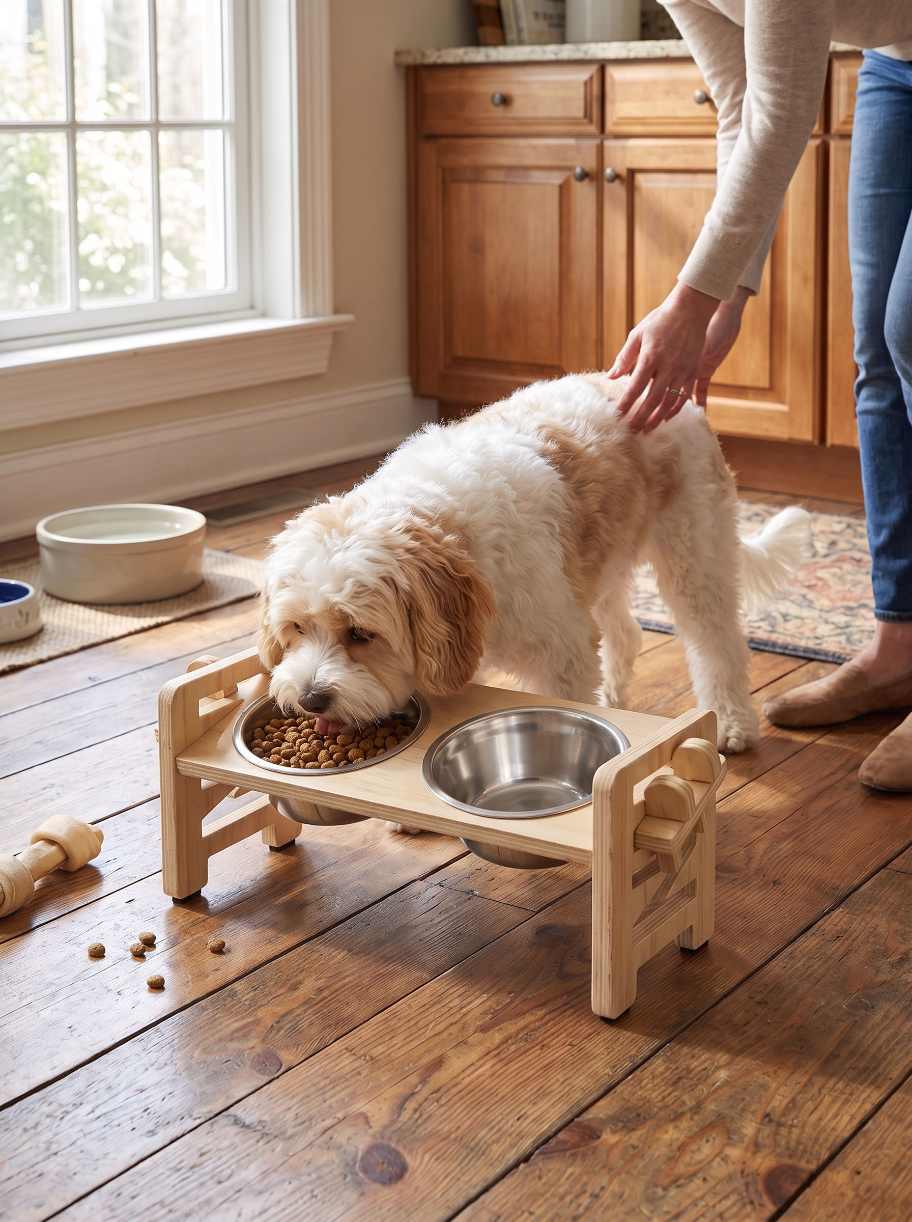 Adjustable height puppy and cat feeder stand